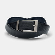 Heavy Emboss Burnish Leather Belt with Pin Buckle, Black/Navy, hi-res
